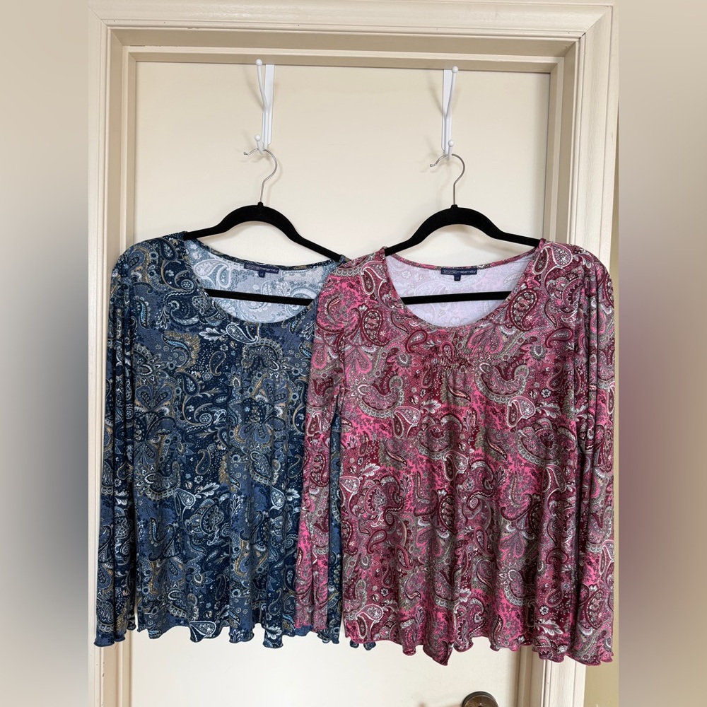Thyme Maternity Paisley Tops Bundle L Pink Blue Long Sleeve Stretch